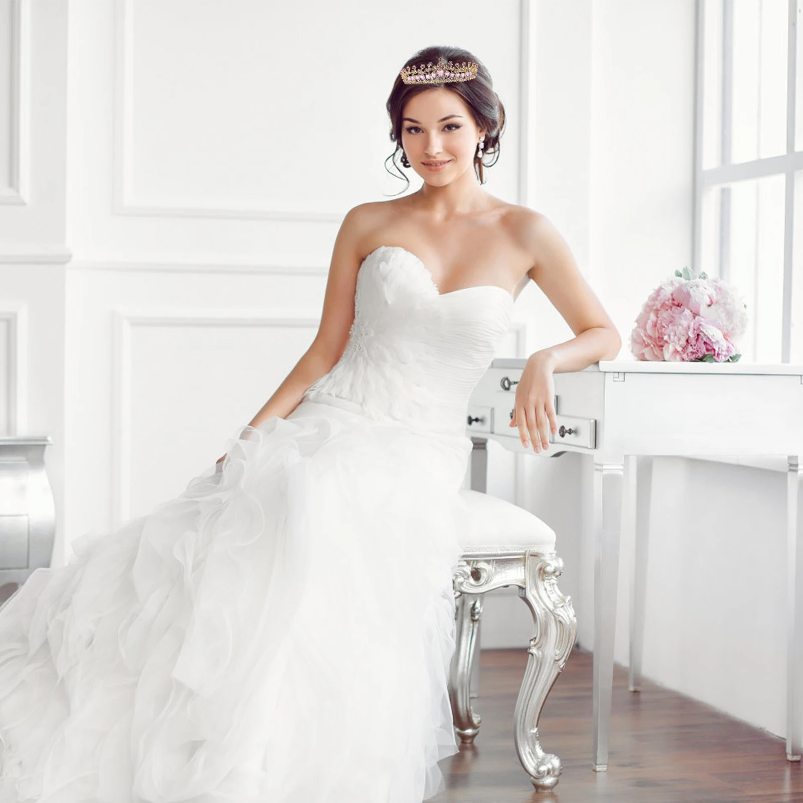 

Rhinestone Crown Bridal Tiara Zinc Alloy Crystal Hair Accessories Women Shiny Headdress Wedding Decor Durability Comfort
