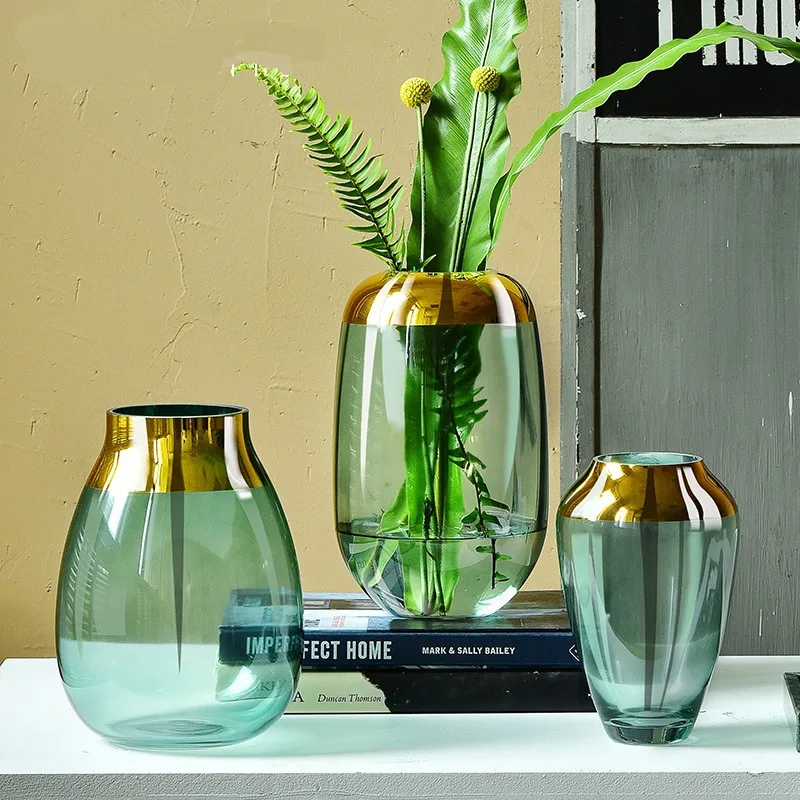 Modern simple transparent glass vase ornament, living room dining table green Phnom Penh flower ware home decoration