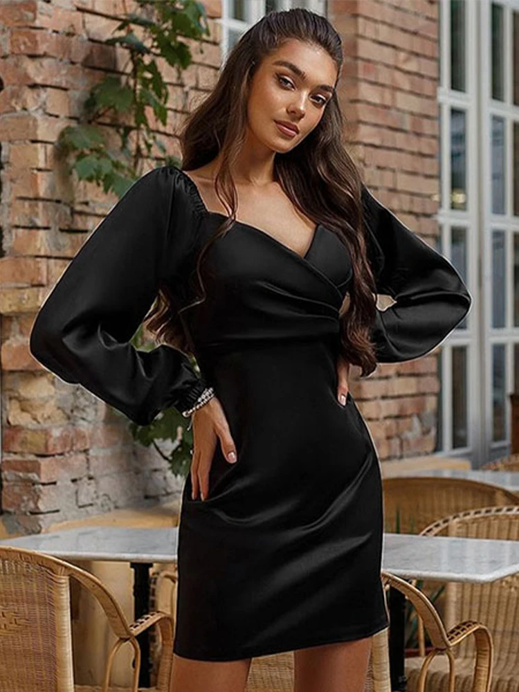 

Nice Black Sexy Dresses Women Fashion Zippers Streetwear Long Sleeves Casual Slim Dresses Sexy Low Chest Backless Elegant Lady D