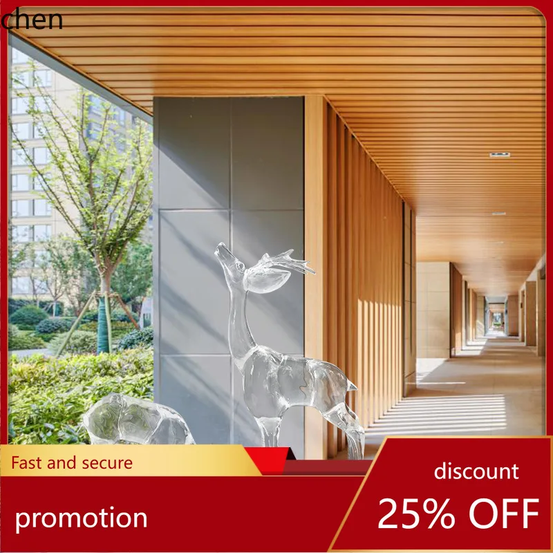 

HT High-End Mall Transparent Resin Sculpture Deer Decoration Large Floor Ornament Craft