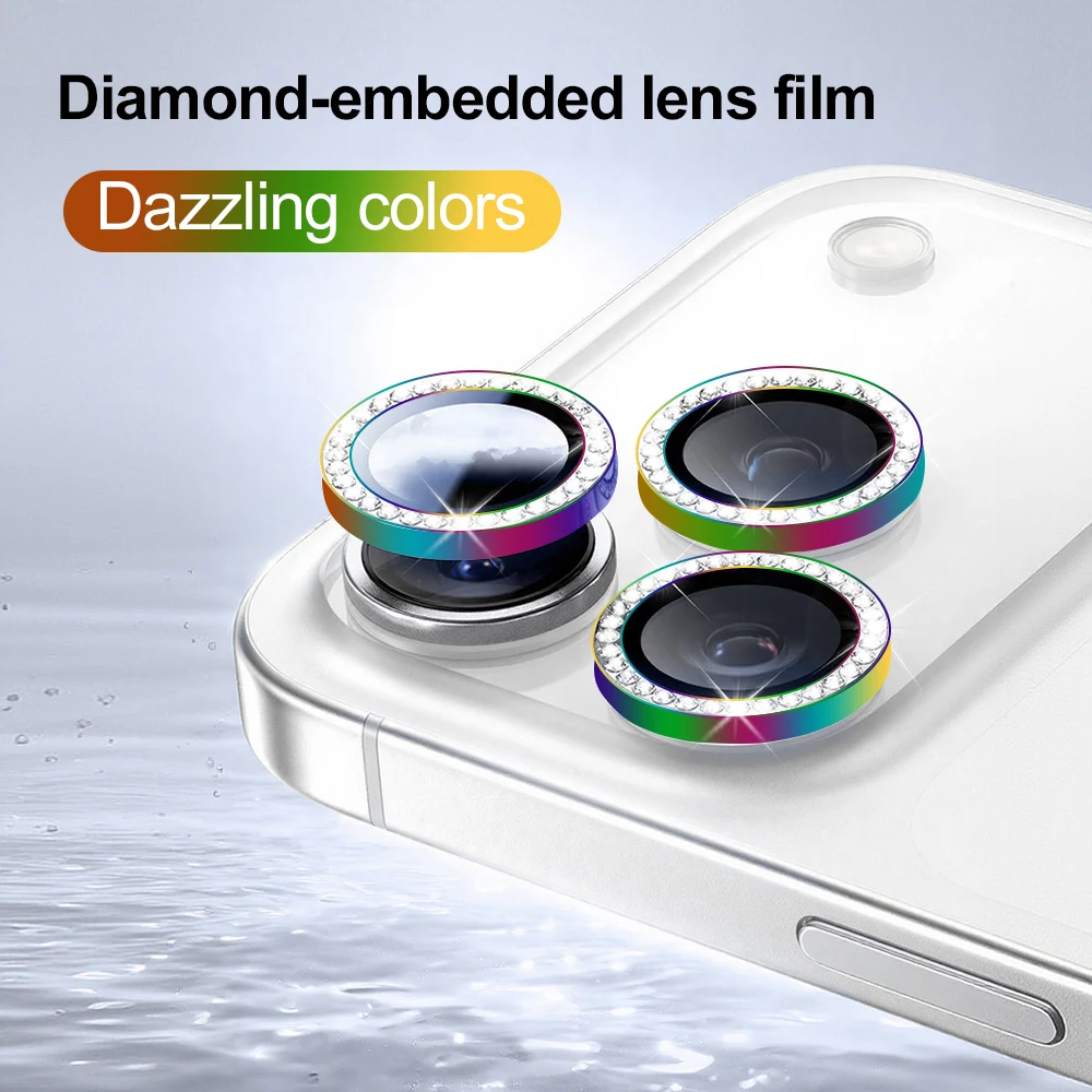 

Glitter Diamond Rhinestone Camera Lens Protector for iPhone 17 16 15 14 Pro Max Plus 13 12 Mini 11 17 Air Ring Cover Case Film