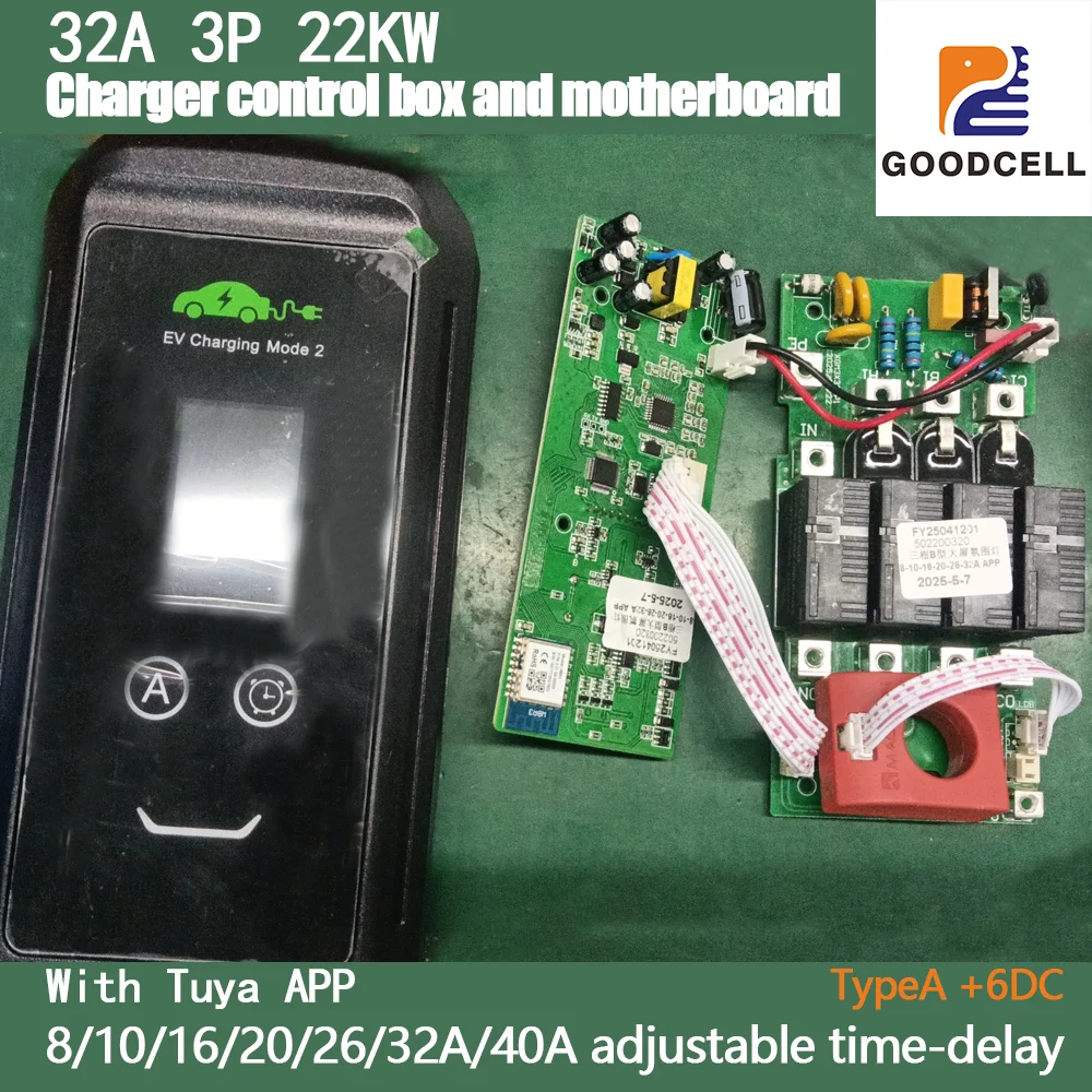 صندوق التحكم في شاحن EV GOODCELL 22KW مع اللوحة الأم - تطبيق 32A 3P Tuya متوافق مع تعديل الهاتف المحمول
