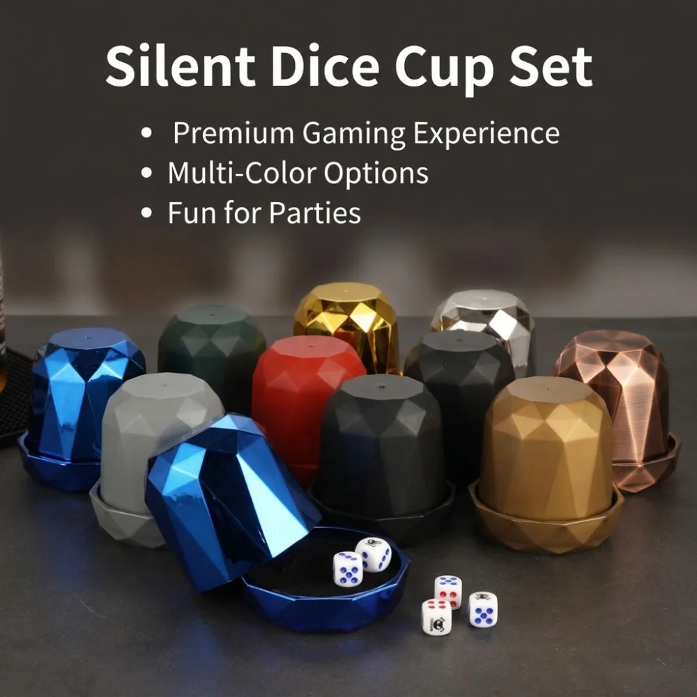 Electroplated Silent Dice Cup Lined with Velvet with Bottom Bracket Dice Cup with 5 Piece Dice Suitable for Bar, Party Gathering