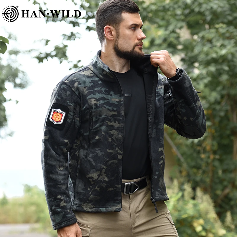 HAN WILD Tactical Fleece Jacket Windproof Thermal Warm Camouflage Hunting Coats Winter Mens Safari Jacket Outwear Windbreaker image 4