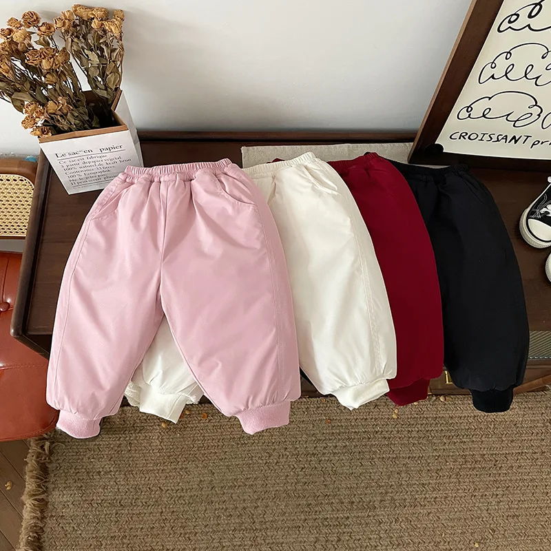 

Утепленные теплые штаны с подкладкой для детей, зимние однотонные водонепроницаемые хлопковые брюки для детей от 1 до 6 лет, длинные широкие брюки для мальчиков и девочек, новинка 2023 года