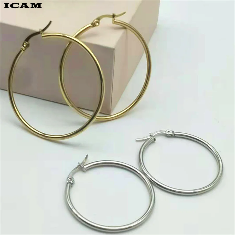 ICAM 40mm 60mm 70mm 80mm Exaggerate Big Smooth Circle Hoop Earrings Brincos Simple Party Round Loop Bijoux for Women Jewelry