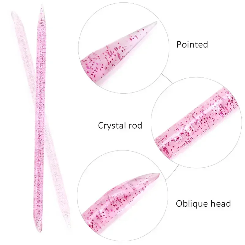 50/100Pcs Double Cuticle End Nail Art Cuticle Pusher Reusable Crystal Stick Remover Pedicure Care Nails Manicures Tools