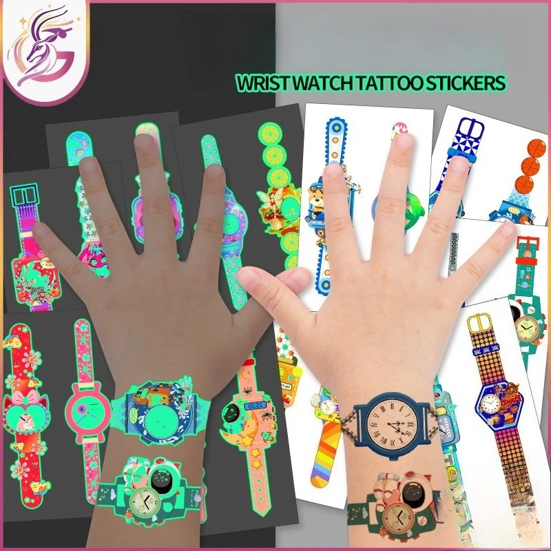 Светящиеся-в-темноте-часы-татуировки-наклейки-детские-цветочные-принты-водонепроницаемые-безопасные-нетоксичные-для-ночного-развлечения-вечеринки-подарок-для-девочек-и-мальчиков