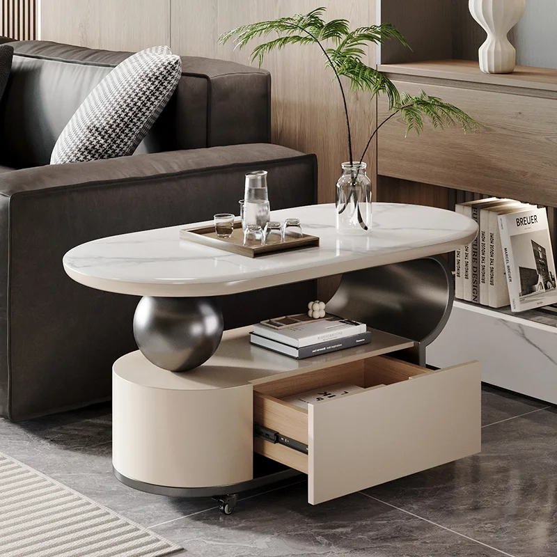 

Small apartment living room oval coffee table trolley light luxury high sense removable sofa side few home medium and ancient st