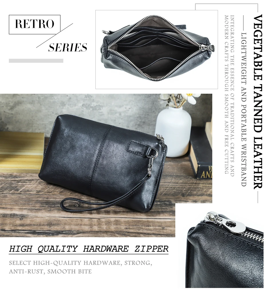 CONTACT'S Vintage Herren Clutch Bag RFID Echtes Leder Clutch Wallet Bag Casual Lange Geldbörse Große Kapazität Reisehandtasche Männlich – Detail 12