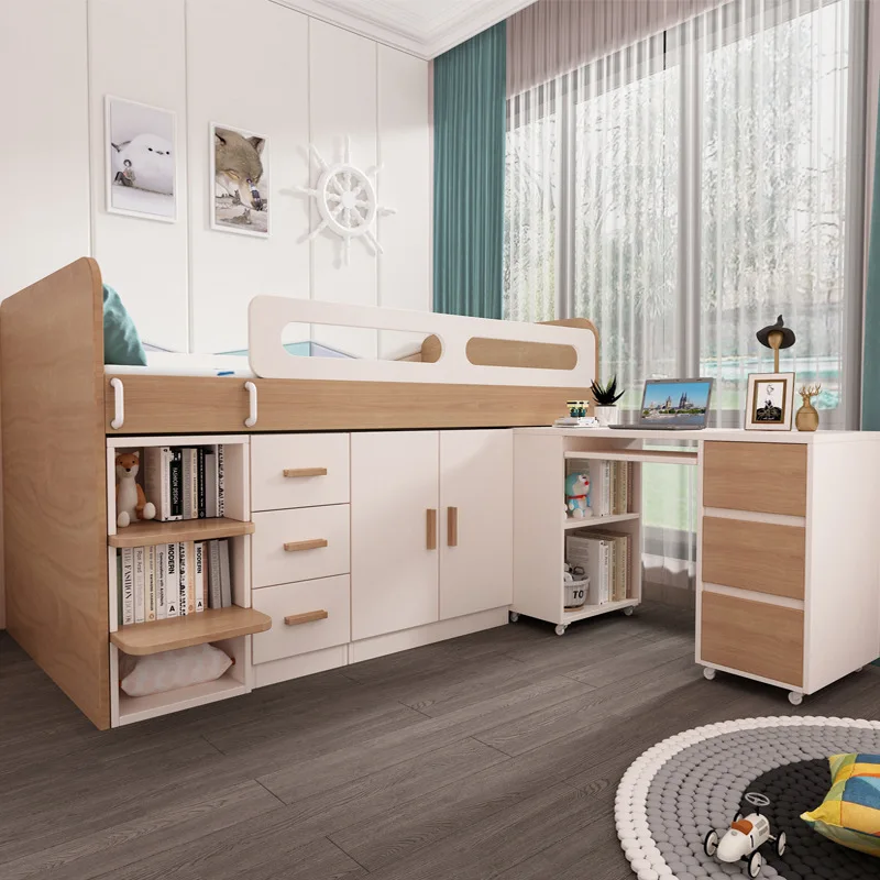 

Children's bed desk integrated children's half-height bed with wardrobe storage small apartment multi-functional cabinet combina