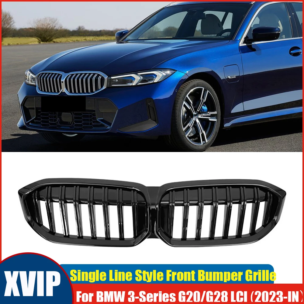 

XVIP Single Line Style Gloss Black Kidney Front Bumper Grille For BMW 3-Series G20 G28 LCI 2023-IN 320i 325i 330i Radiator Grill