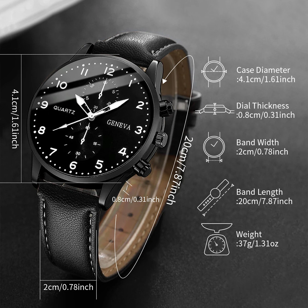 5PCS/Set Men\'s Watch Fashion Arabic Dial Analog Quartz Watches Vintage Leather Bracelets Set(Without Box)