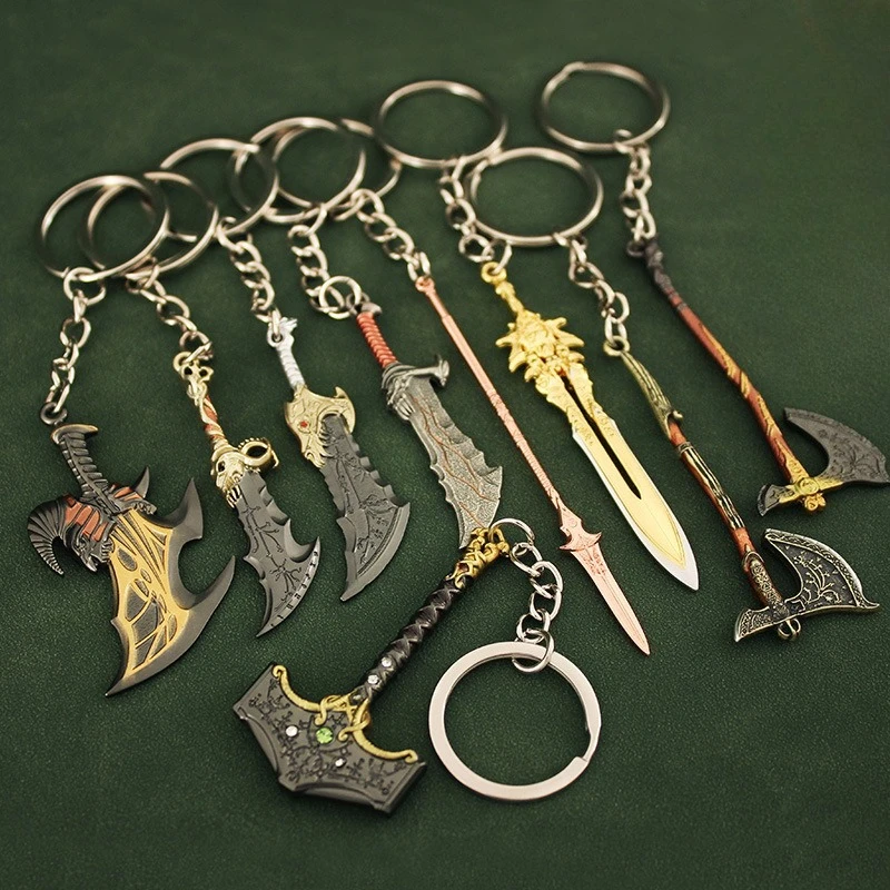 God of War Keychain Alloy Game Peripherals Model Anime Kratos Weapon Metal Replica Katana Keychains Blade of Chaos Ornament Toys
