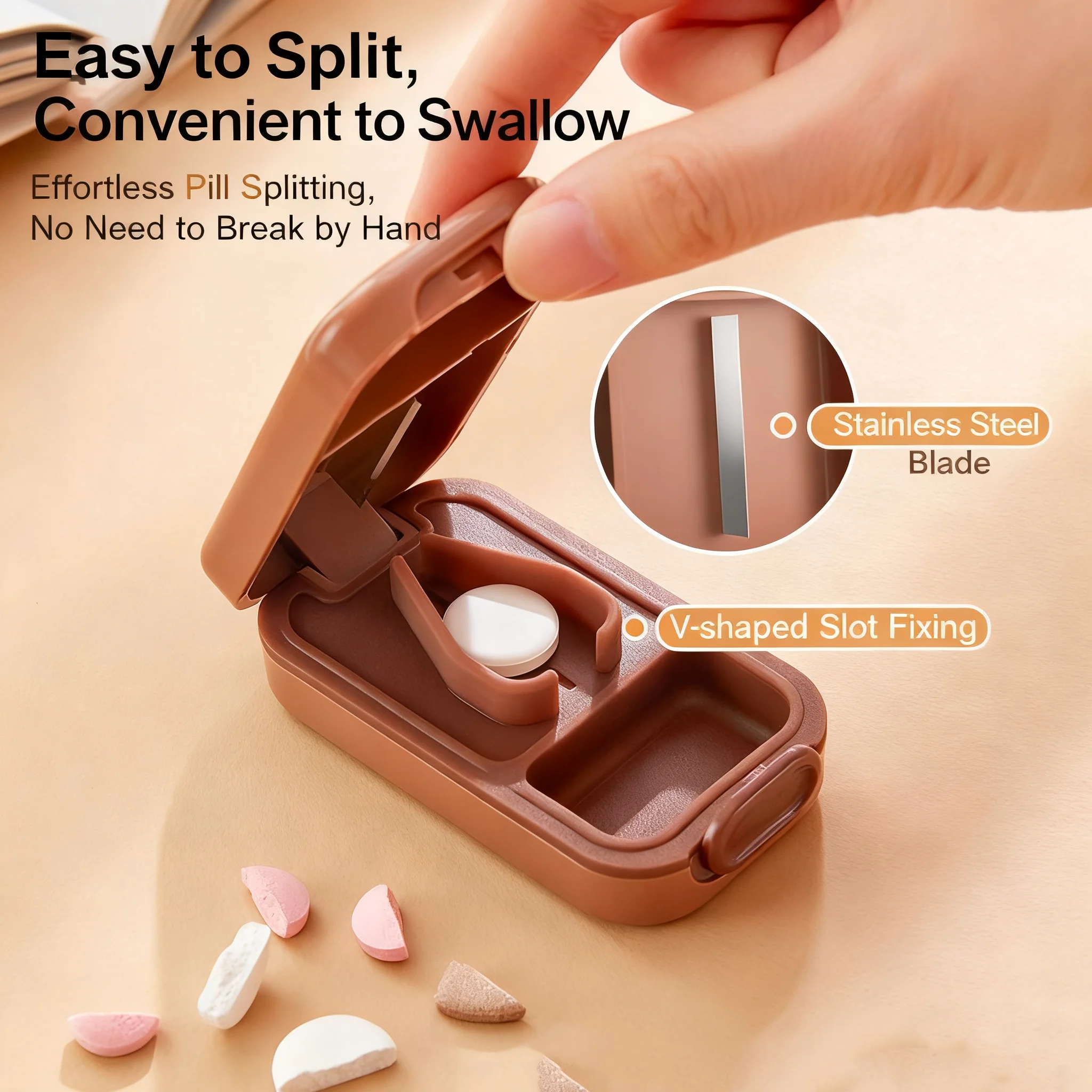 Cute Bear Mini Pill Cutter with Storage Box Precise Multiple Pills Cartoon Design Portable for Daily Travel Tablets Splitter