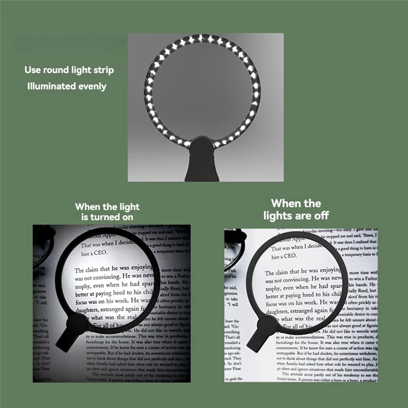 Ручная настольная лупа с большой линзой на шее и 24 ультра яркими светодиодами, USB-стекло, портативная HD-лупа для чтения пожилых людей