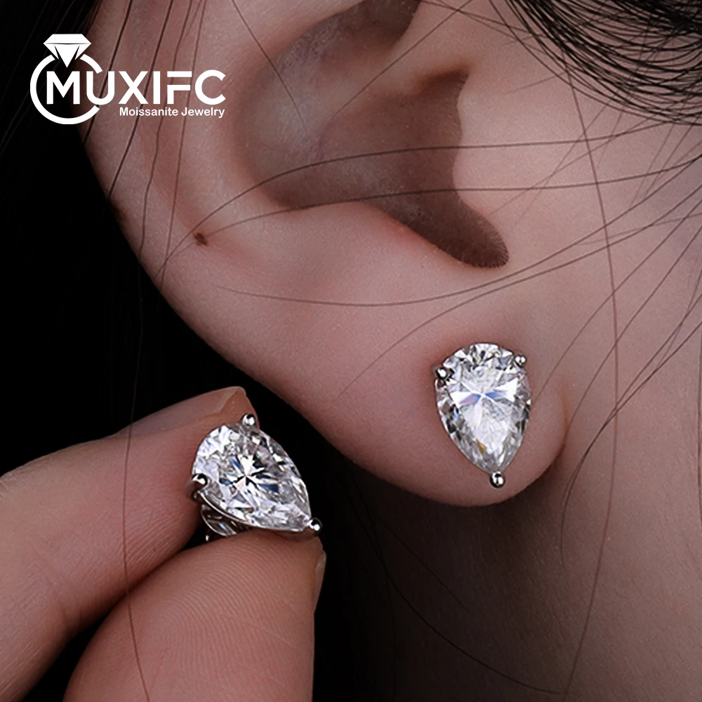 

MUXIFC 1-8 Cttw грушевидной огранки муассанитовые серьги для женщин D Color Lab Diamond Свадебные серьги-гвоздики из стерлингового серебра S925