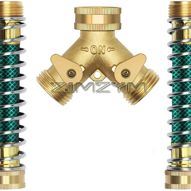 US Standard Brass Hose Diverter, Split Into Two Y Type, Water Separator, 360 ° Rotate, Garden Valve, 3/4