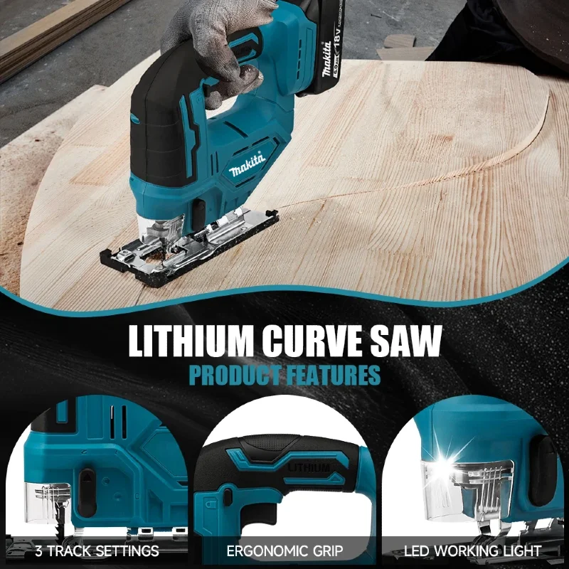 Hurtownia: Wyrzynarka akumulatorowa Makita DJV182: 18V, 300W, 0-2700 obr./min, skok 80mm, ±45° °   Kąt cięcia, do prac z drewnem/plastikiem/metalem