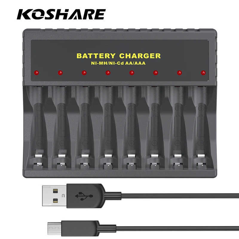 KOSHARE 8 Slots Smart LED Universal Battery Charger for AA AAA 1.2V Ni-MH Rechargeable Batteries Mixed Independent Fast Charging