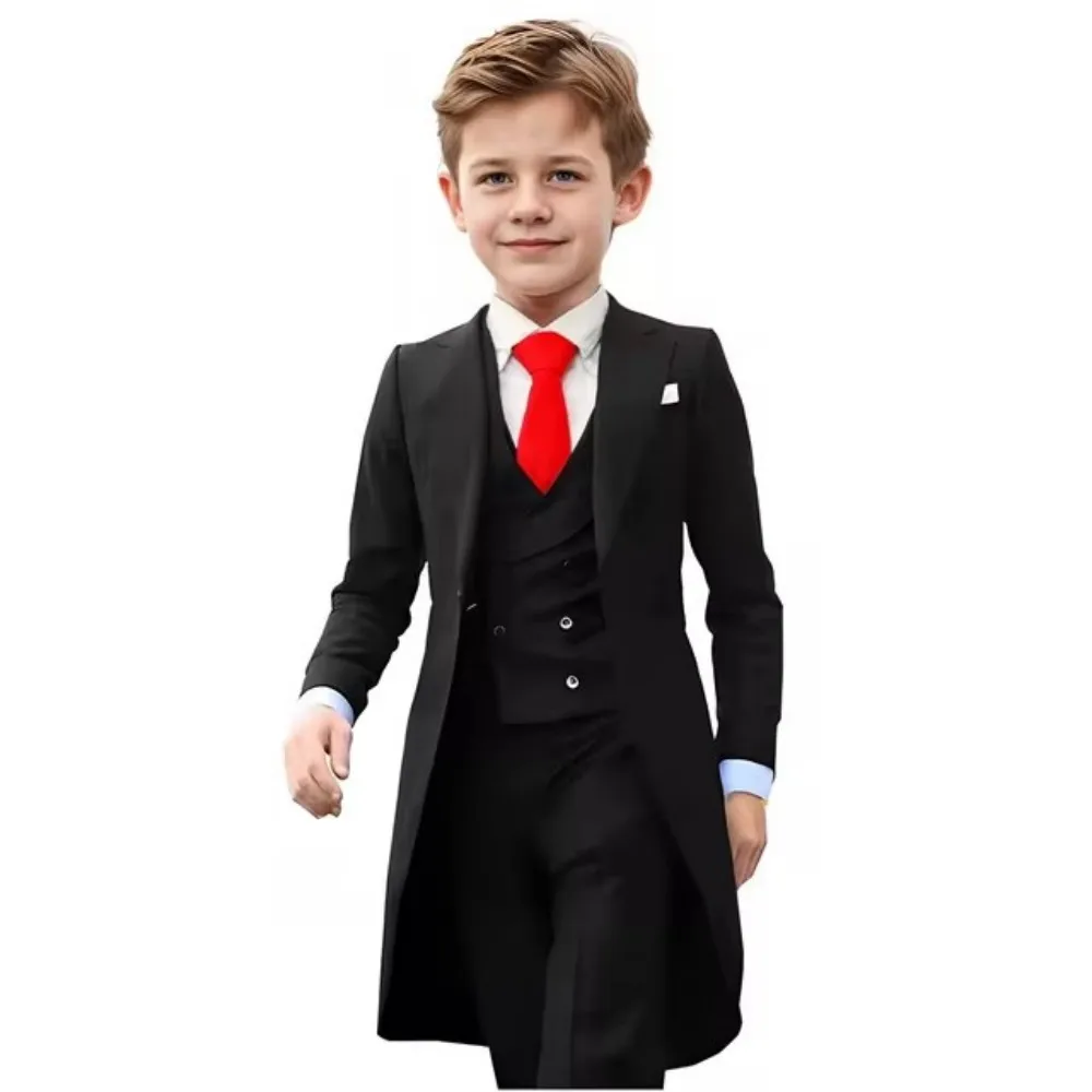 

Black Boy Tailcoat Tuxedo Suits For Boys 3 Piece Party Costume Wedding Dress Piano Performance Formal Jacket Vest Pant Kids