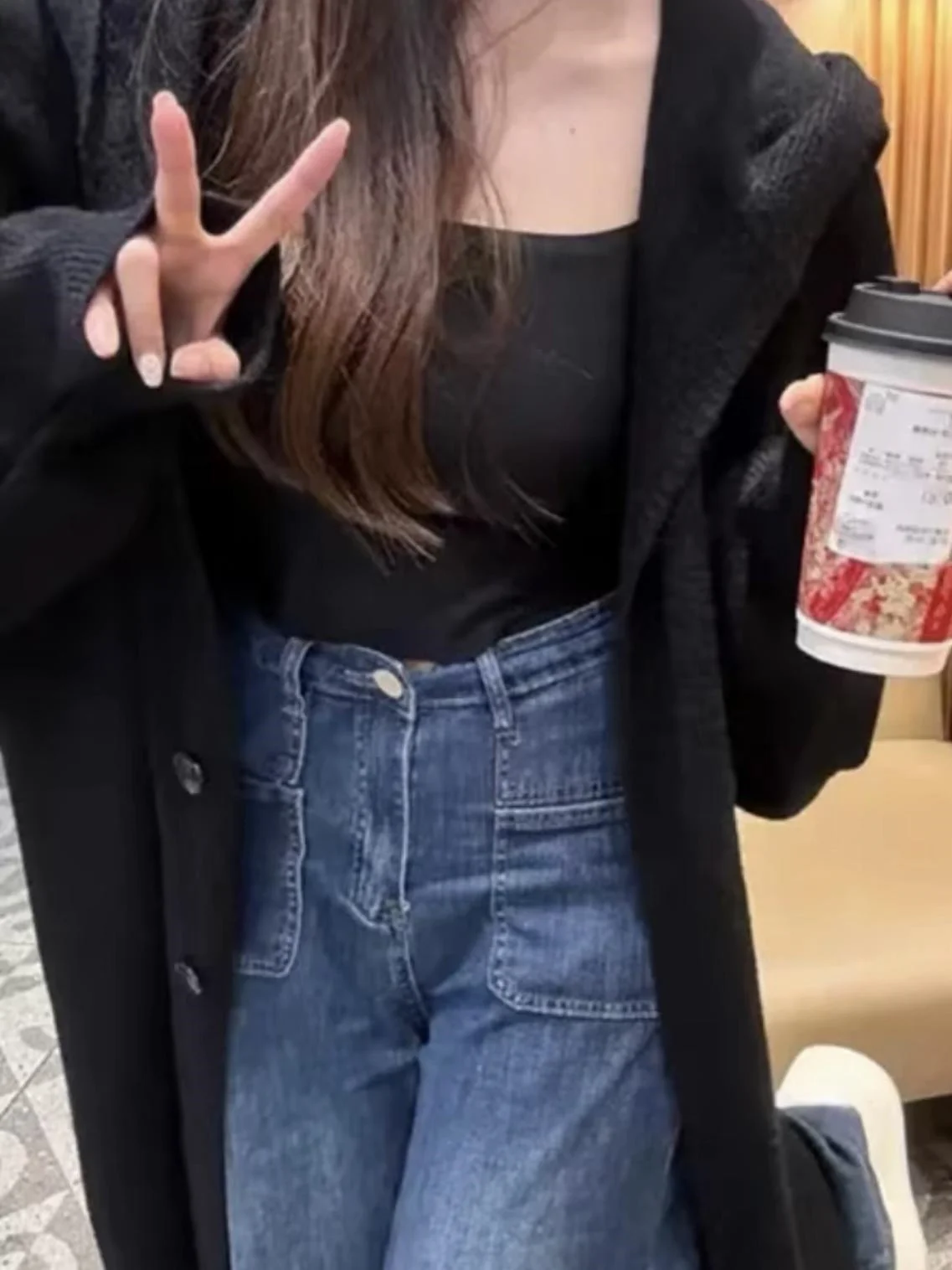 

Mid-Long Cardigans Black Womens Spring Fashionable Lightweight Patchwork Pleated Half-Zip Puff Casual Young Openwork Ladies Slim