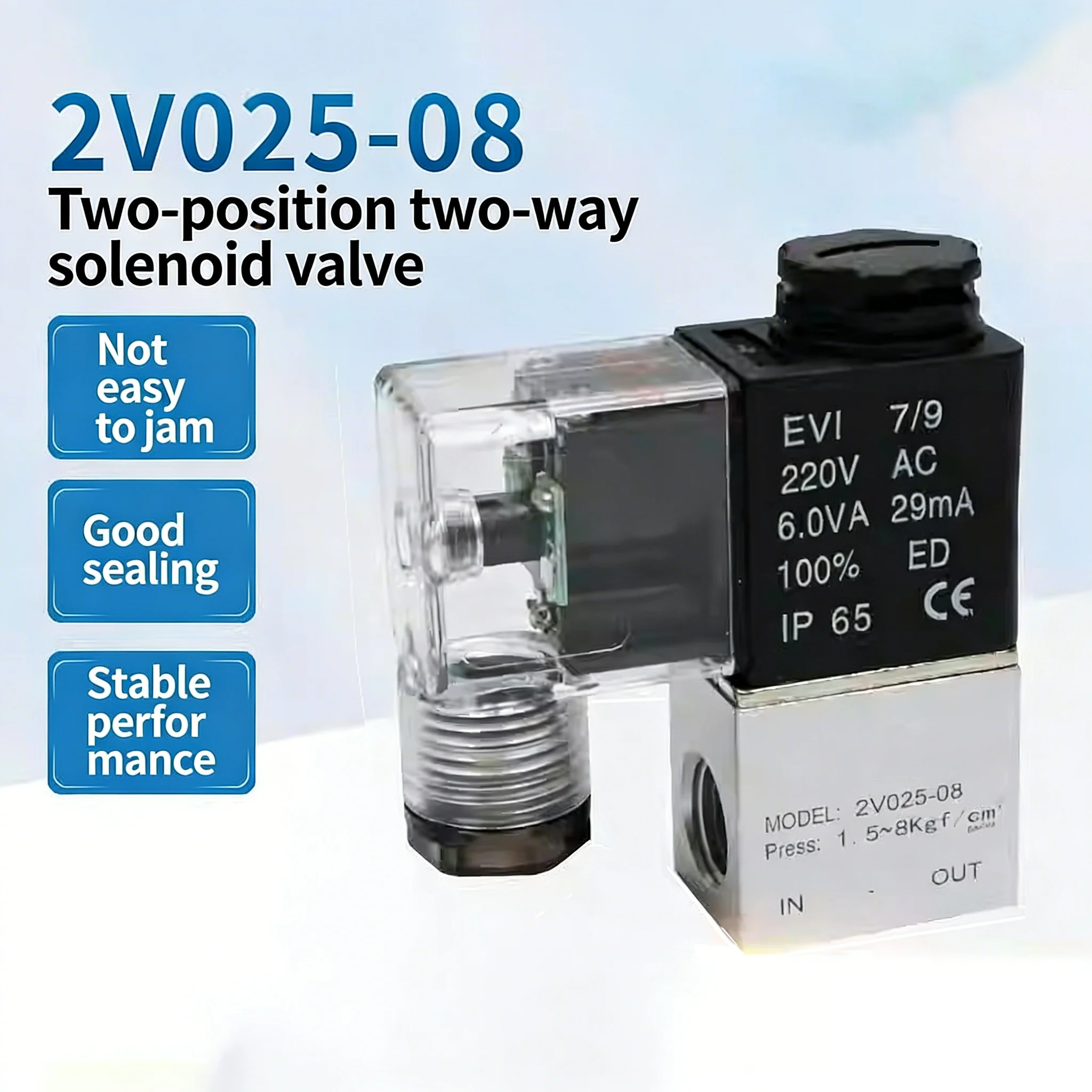Pneumatic 2V025-08 One in And One Out 24V Air Valve Switch 12V Two-position Two-way 220V Electronic Solenoid Control Valve