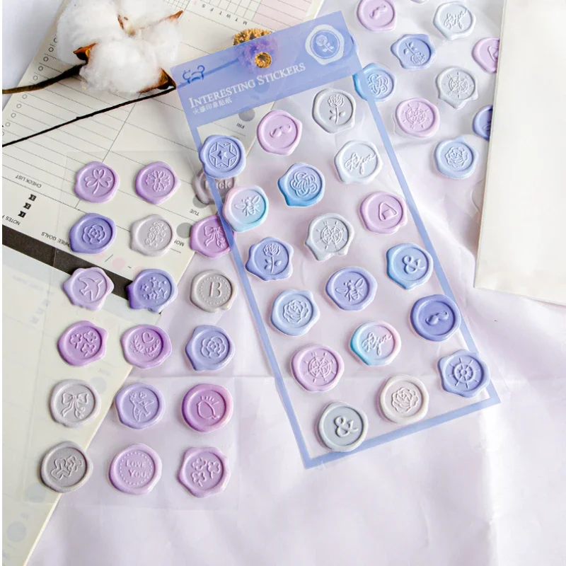 18pcs/set Retro Envelop Seal Sticker Vintage European Style Wax Stamp Sticker Cute 3D Stereo Gradient Color Scrapbook Sticker