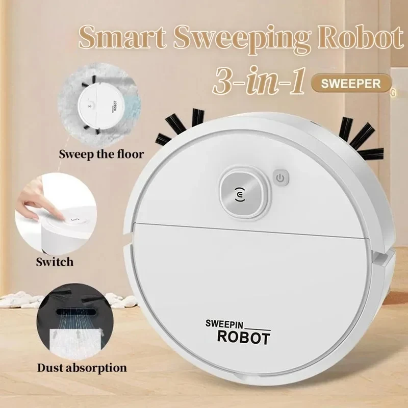 New 3 in 1 Smart Sweeping Robot 4000Pa Vacuum Cleaner Strong Suction Easy To Use Floors Pet Hair Silent Home Cleaning Machine