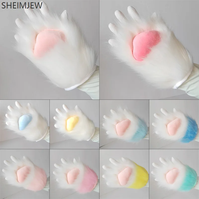 

Furry Fur Furry Costume Fingerless Costume Cute Paw Carnival Party Role Play Half Paw Animal Cat Rabbit Doll Beast Gloves Props