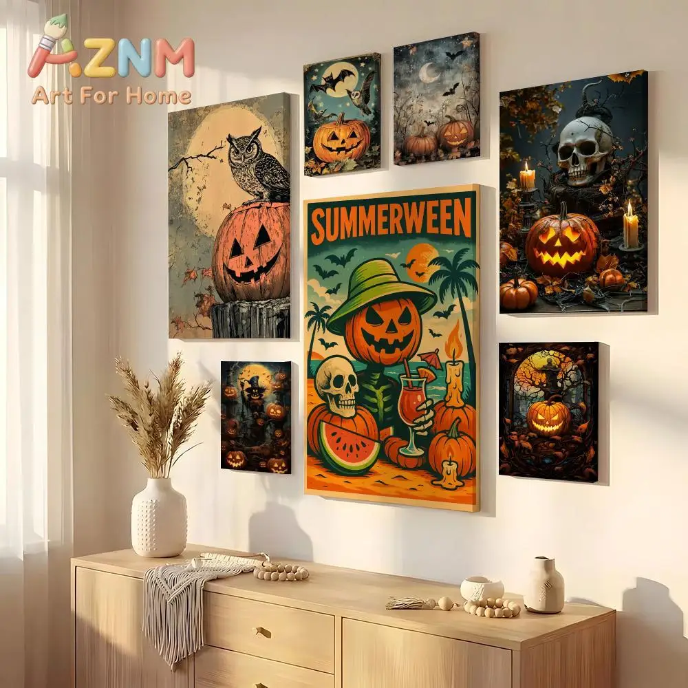 Halloween All Saints Day Painting Calligraphy Eco HD Canvas Wall Art With Optional Inner Frame | Hallway Decor