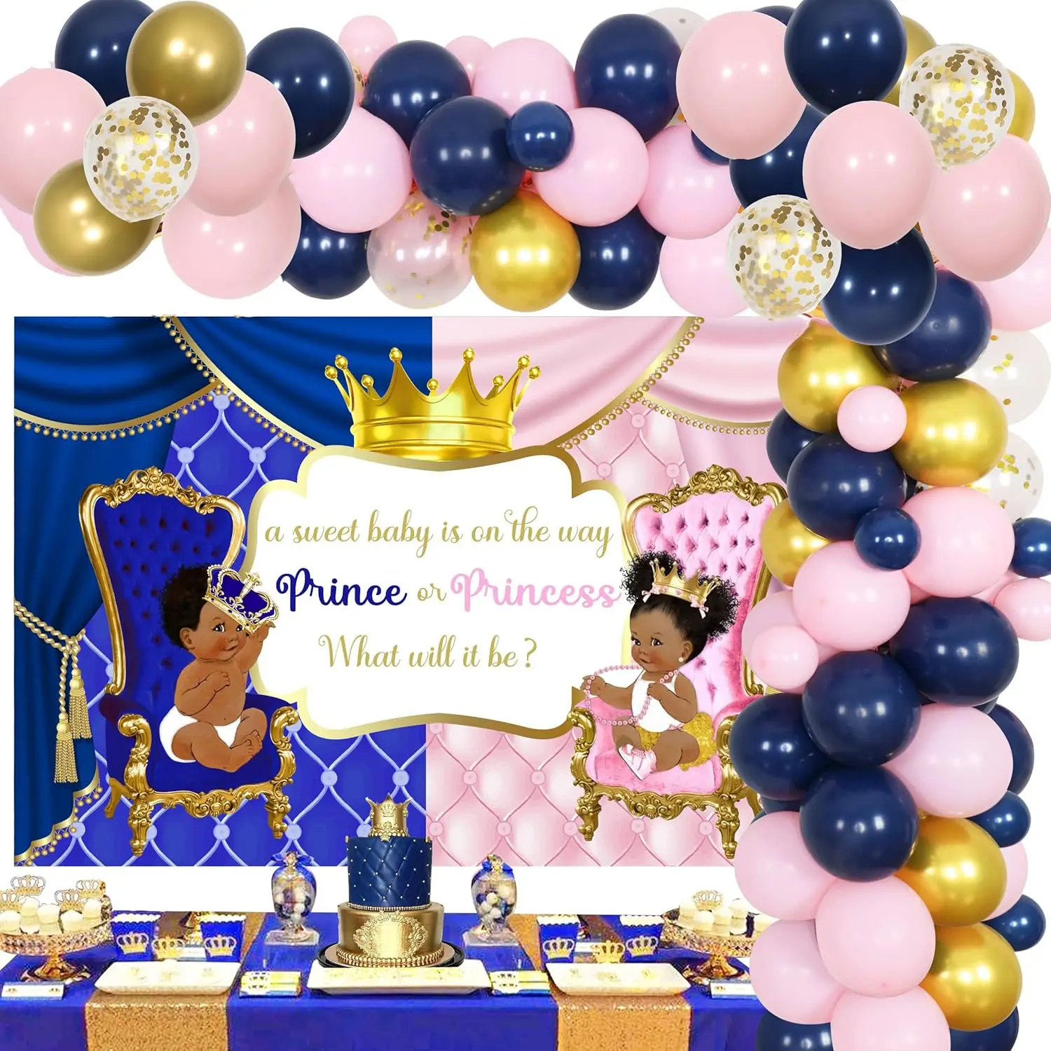 Funmemoir Royal Prince or Princess Gender Reveal Decorations Royal Blue and Pink Balloon Garland Kit Photography Backdrop