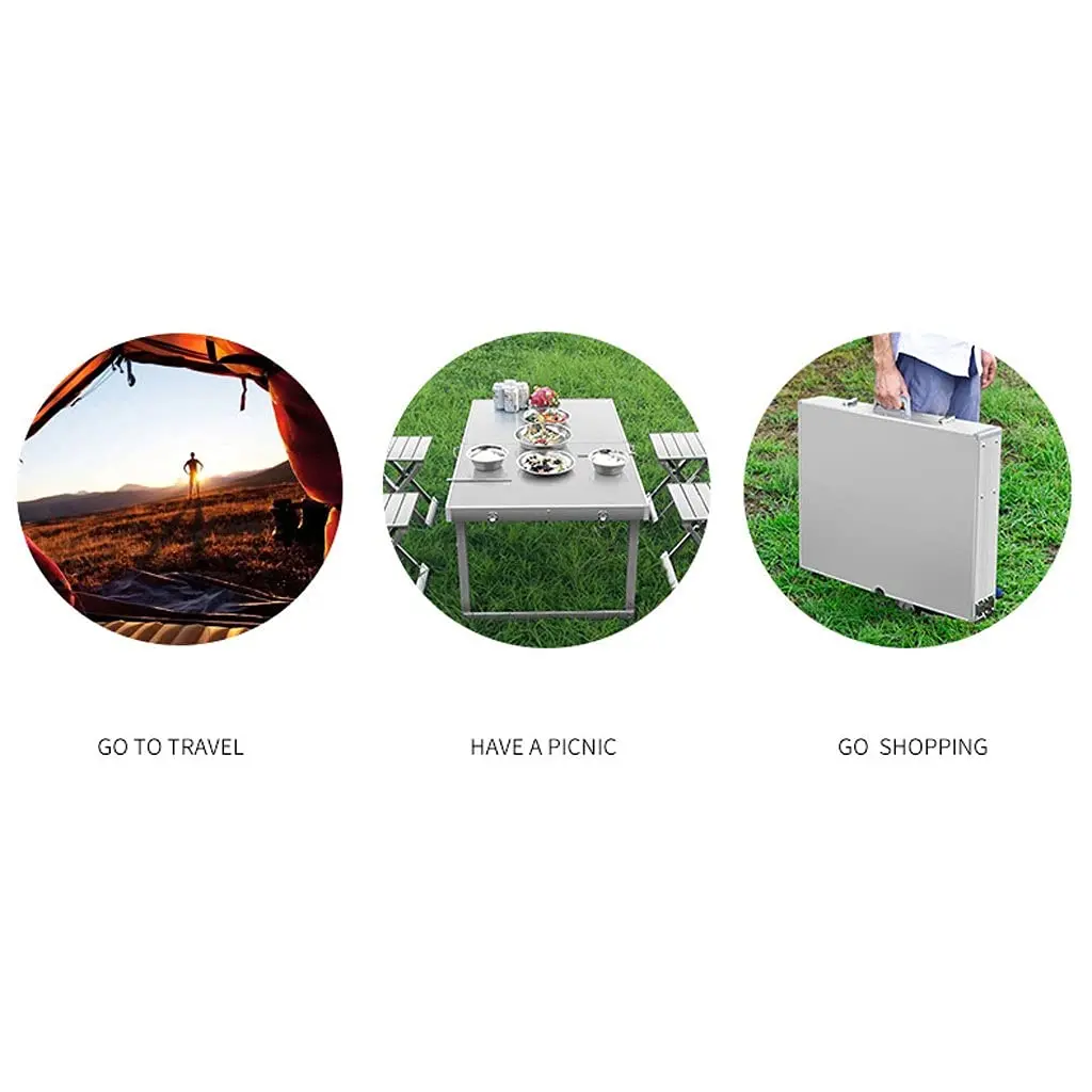 في الهواء الطلق طاولة قابلة للطي سبائك الألومنيوم متعددة الوظائف السرير طاولة الكمبيوتر المحمولة طاولة قابلة للتعديل مع 4 كراسي نزهة التخييم