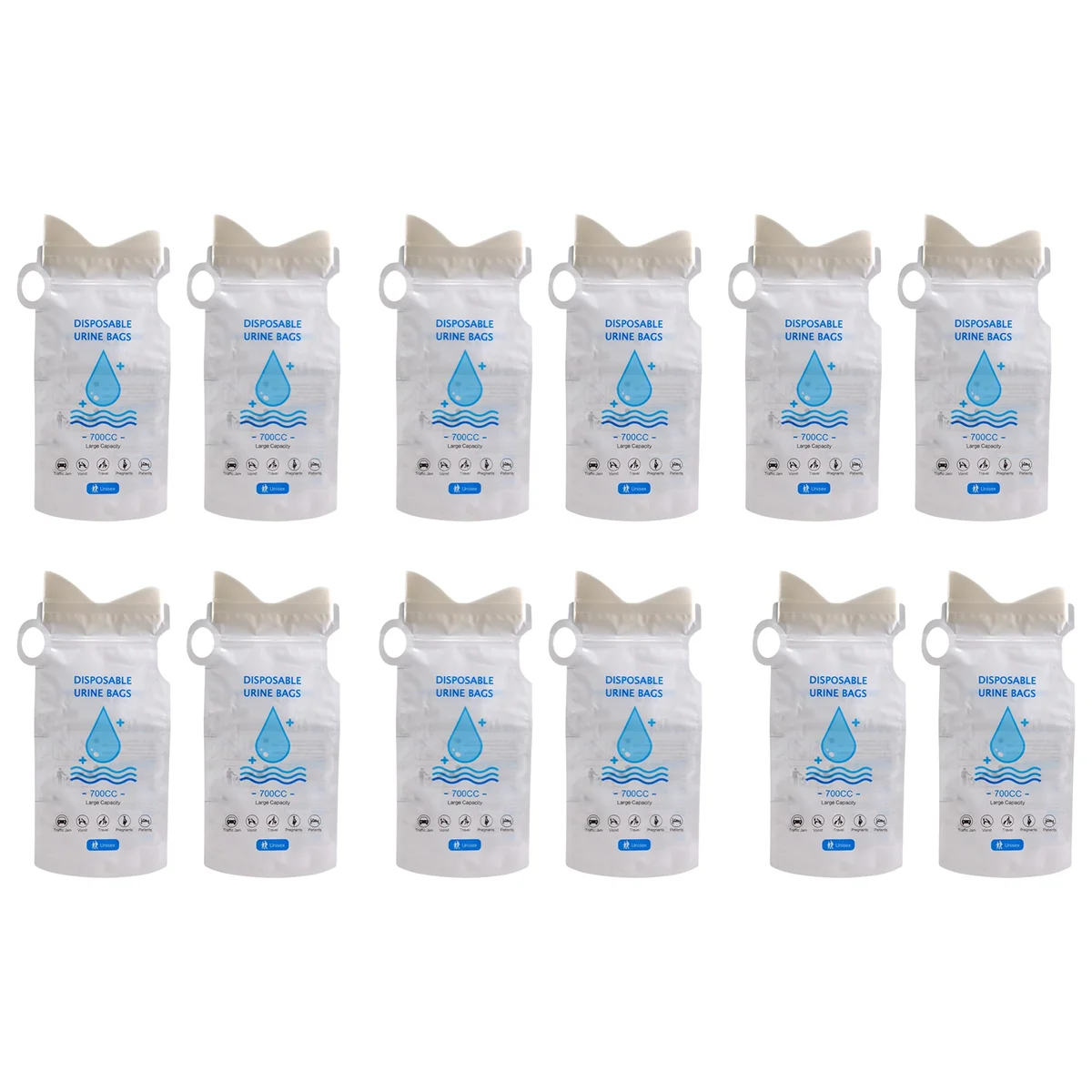 12Pcs Disposable 700Ml Portable Emergency Urine Bag for Women Men Children,Leak-Proof Toilet for Camping,Travel,Hiking