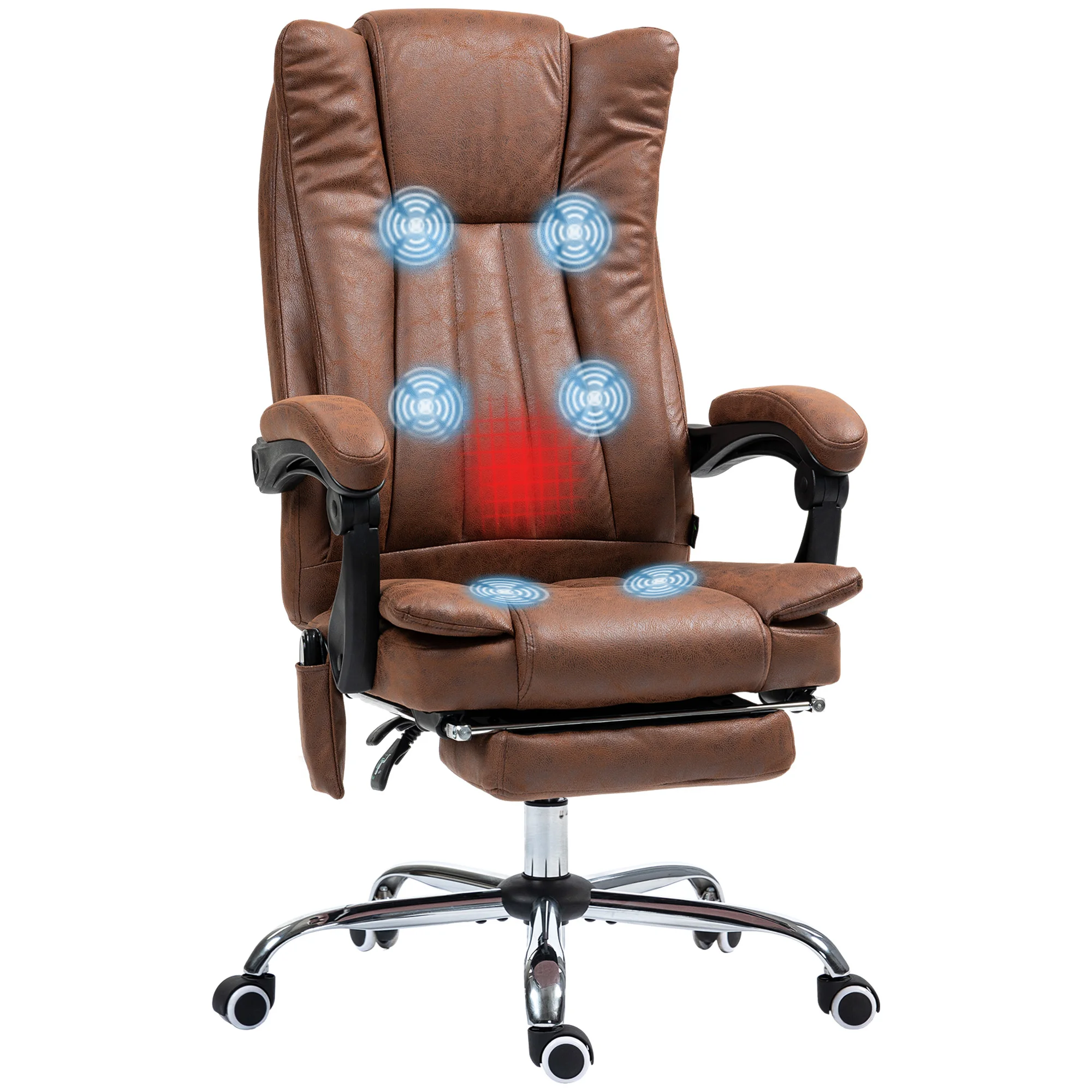 Vinsetto 6 Point Vibration Massage Office Chair, High Back Computer Chair with Heat, Adjustable Height, Reclining Backrest and Retractable Footrest, Brown