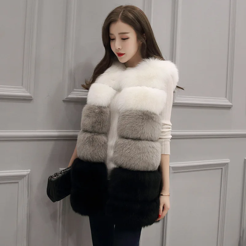 

Autumn and Winter New Korean Version Fox Fur Faux Fur Vest Mid-length Slim Casual Jacket Women's Stitching Vest