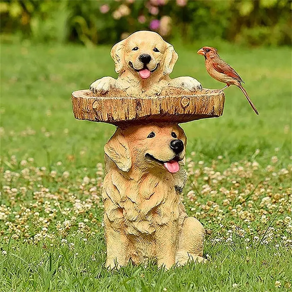 Fashion Resin Crafts Garden Dog Statues Animal Sculptures Ornaments Bird Feeding Tray for Home Yard