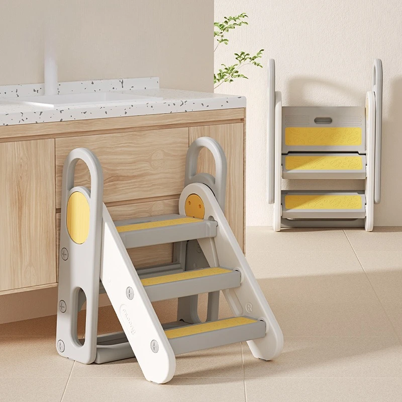 

Adjustable Kids Handrail Step Stool with Foldable Bathroom Ladder Anti-Slip Pedal for Safe Stable Use Pyramid Design