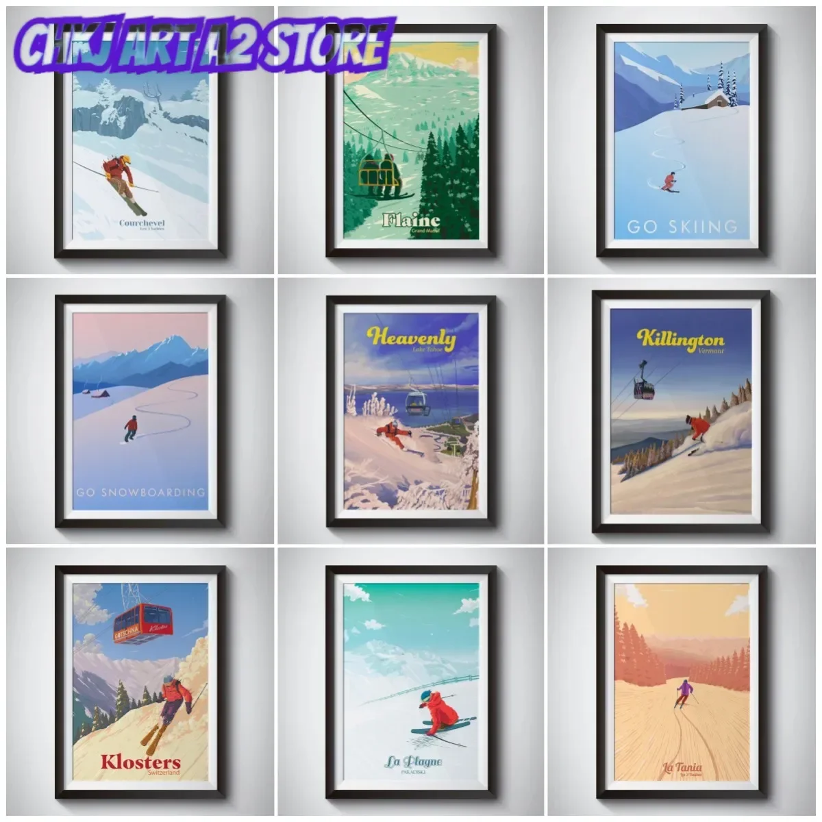 Meribel Ski Resort Poster, French Alps, Mottaret, Vintage Print, Retro, France, Skiing, Snowboarding, Mountain Art, Wall Deco