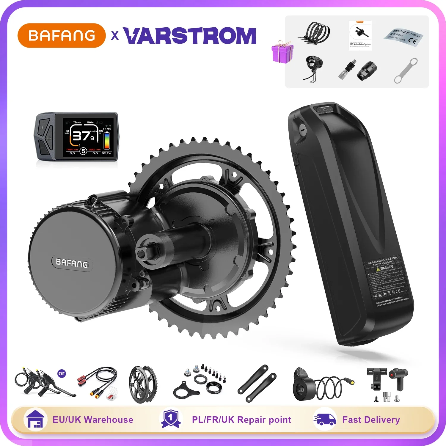 BAFANG 750W 500W Motor Kit With Downtube Battery Kit BBS02B Electrical Bike Mid Motor Drive Conversion Kits EKD01 LCD Display