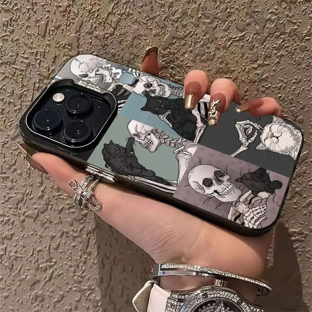 

Cat and Skeleton Pattern Mobile Case for iPhone 17 16 15 14 13 12 11 Pro/ Max /Plus Anti-fall and Shock Protection Back Cover