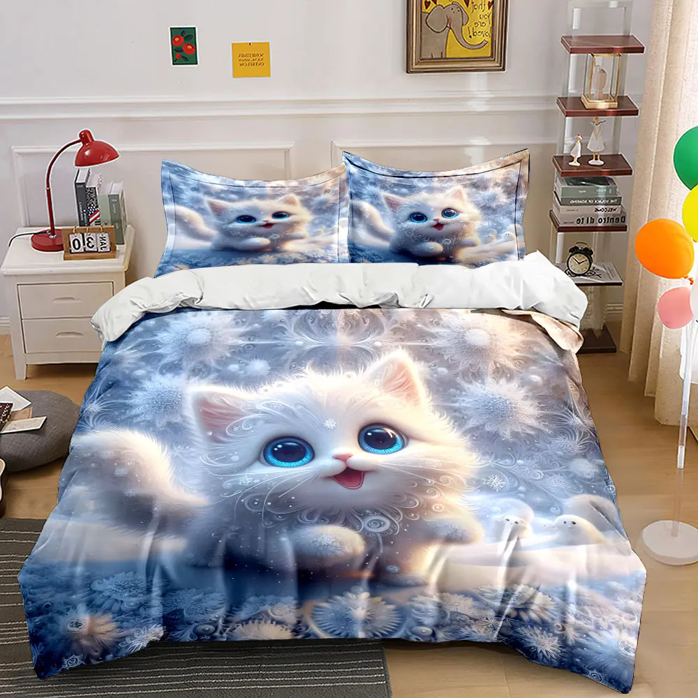 Dreamy Winter Scene with Cute Creatures Bedding Set for Kids Luxury Gift 3pcs Digital Print Comforter Set Soft Comfortable