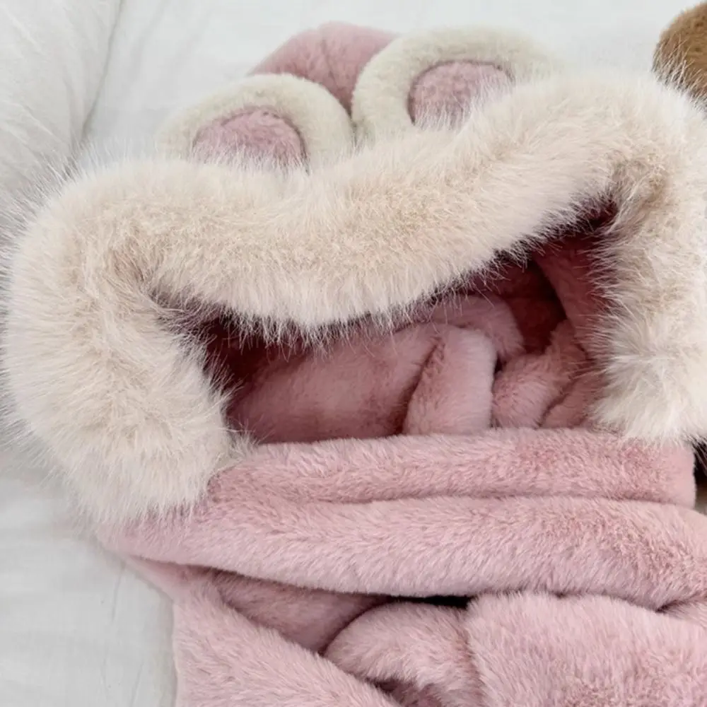 Chapeau en peluche oreilles d'ours pour femme, nœud brodé, cache-oreilles, écharpe en fourrure, ensemble de bonnets d'équitation, ski décontracté, mode mignonne