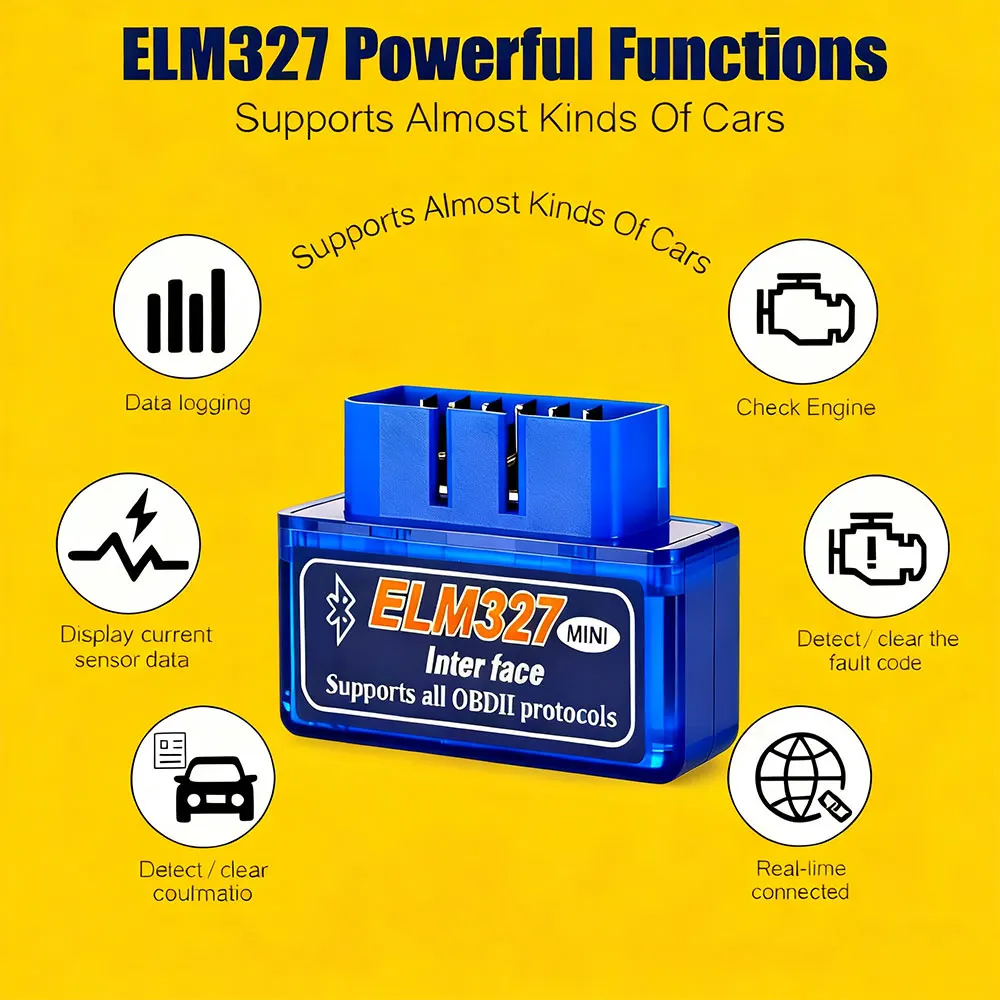 

Автомобильный диагностический сканер ELM327 V1.5 с двумя режимами Bluetooth OBD2 — мини-считыватель кодов, совместимый с iOS/Android