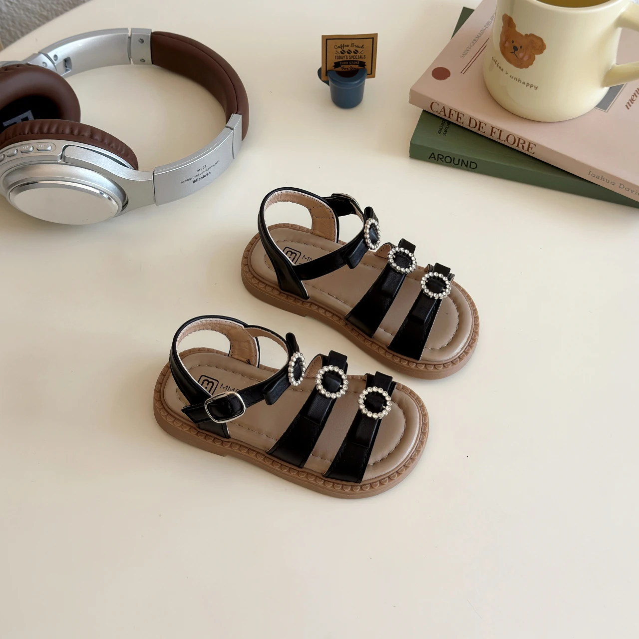 

Summer Girl's Sandals Diamond Narrow Band Open Toe Kids Sliders Morden Beautiful Flexiable Solid Color Children Shoes 21~35