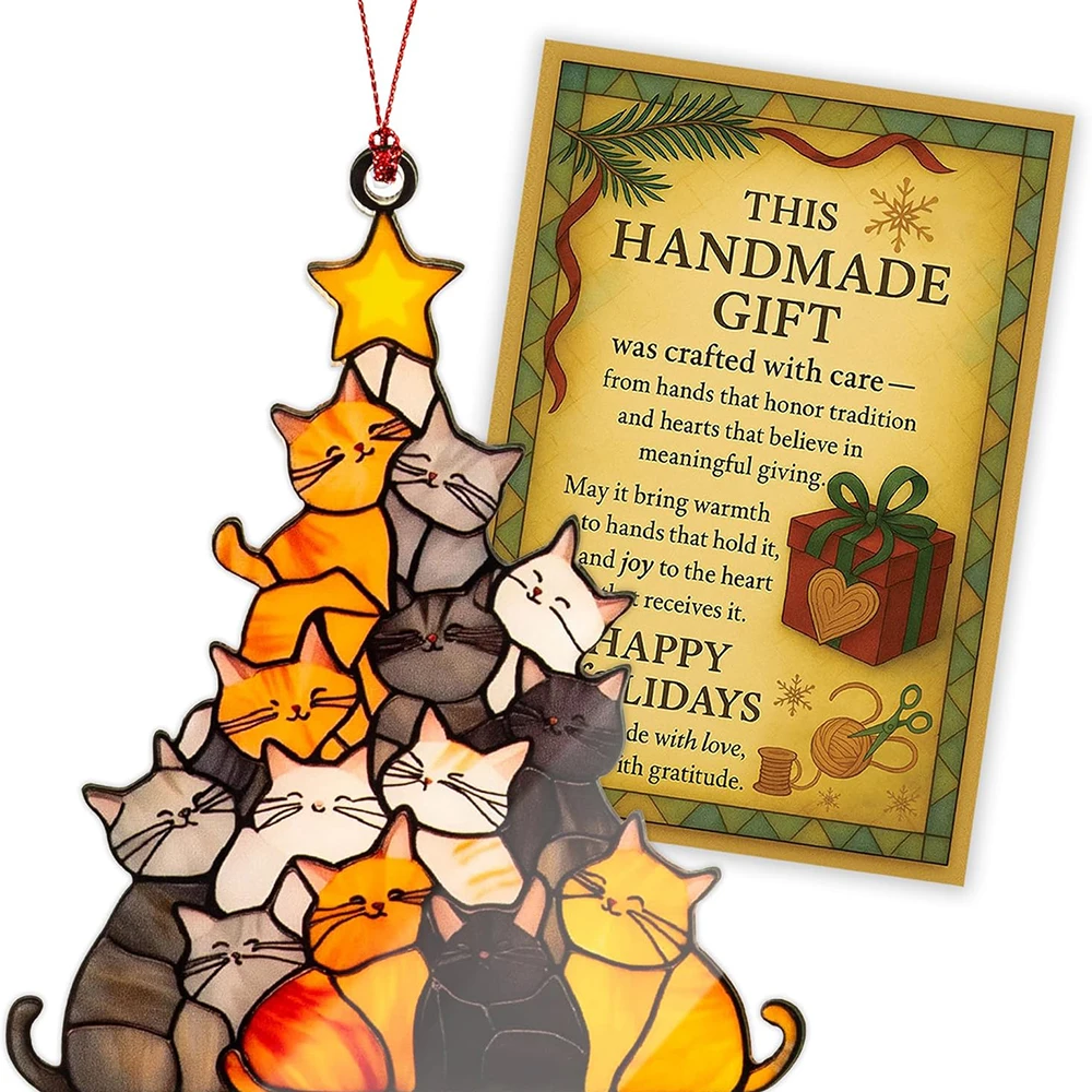 9cm Cat Christmas Tree Suncatcher Ornament Cute Cat Lover Gifts Women Funny Christmas Decorations