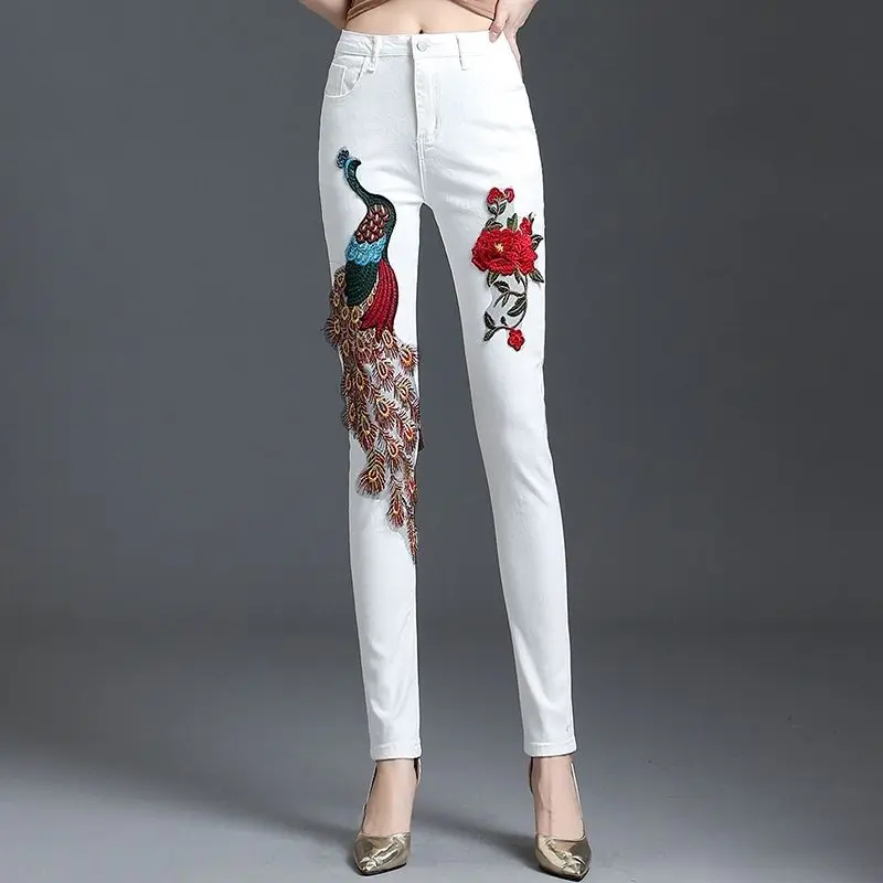 

Women New Phoenix Jeans, Chinese style Children's Leggings 2025, Wearing White Embroidered Pants Externally