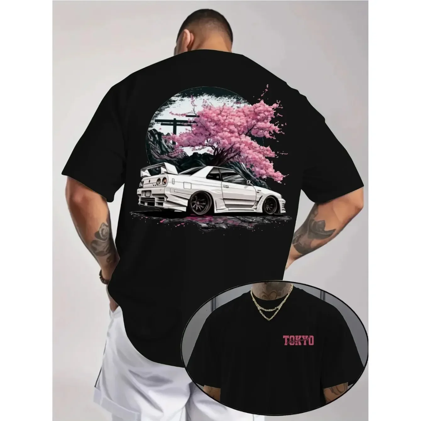 JDM Tokyo Drift Car T Shirt Unisex Oversized Japanese Streetwear Sakura Graphic Tee Y2K Aesthetic Summer Cotton Top