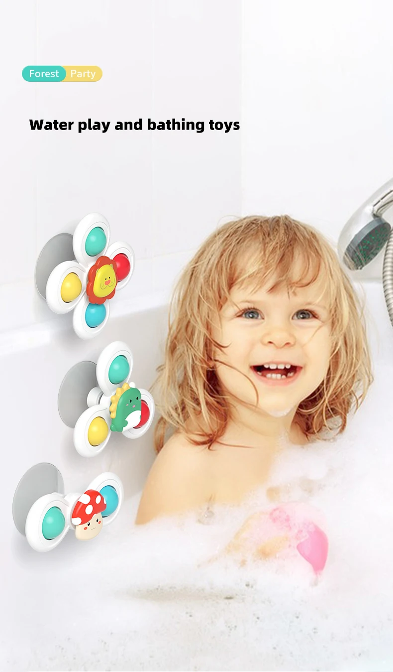 3PC Set Saugnapf Spinning Cartoon Tier Spinner Spielzeug Für Kinder Fenster Hohe Stuhl Tablett Bad Tisch Reise für kinder Geschenk – Detail 5
