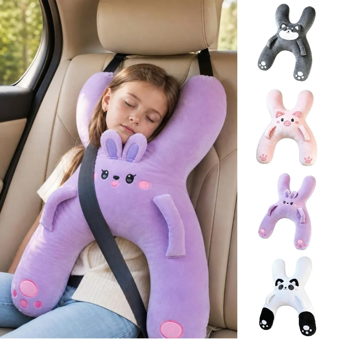 Coussin de cou pour chien, oreiller de tête pour enfants, motif dessin animé, protège-ceinture de sécurité, coussin anti-frottement, accessoire de sécurité pour les voyages en voiture et les pauses.